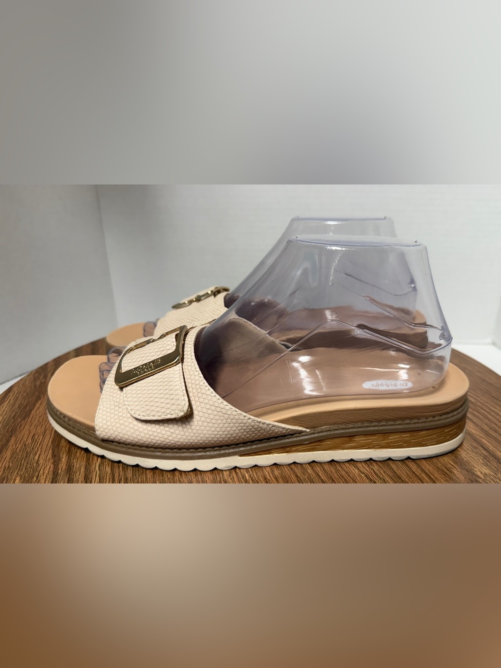 Dr. Scholl’s Originalist 2 Textured Cream Upper Slide Sandal w Metallic Buckle - Picture 5 of 10